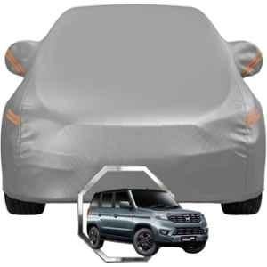 Allextreme Polyester Grey Highlighter Car Cover with Mirror Pocket & Triple Stitched Bottom Elastic for Mahindra Bolero Neo All Model & Years, MHN-BLR-NEO-GRY