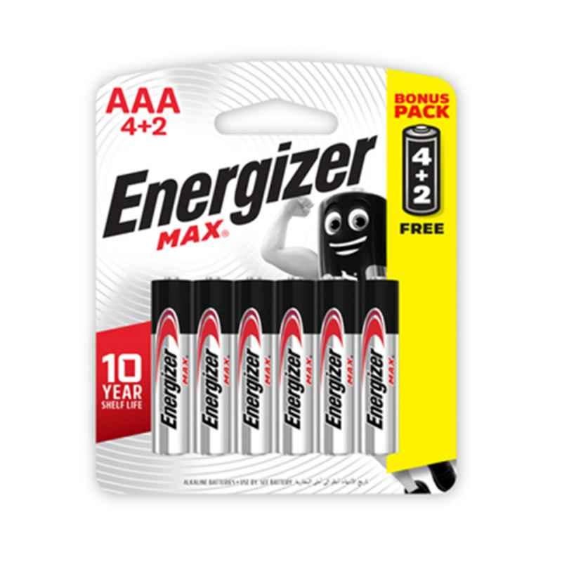 Energizer Max 1.5V AAA Alkaline Battery, E92BP6 (Promo Pack of 4+2)
