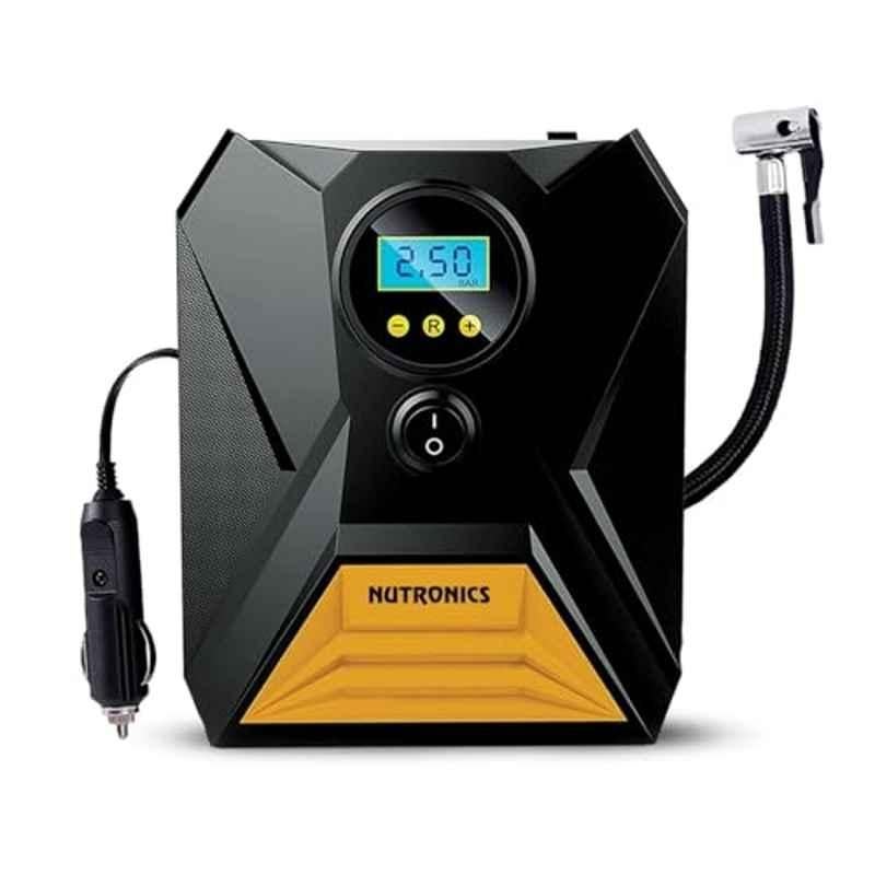 Nutronics 150psi 2000mAh Black & Orange Cordless Tyre Inflator with Digital Display & Multiple Nozzles for Car & Bike, C1809-1