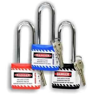 Asian Loto 3 Pcs 65mm Red, Blue & Black Long Shackle Jacket Padlocks Set for Safety, ALC-LPL-RBK