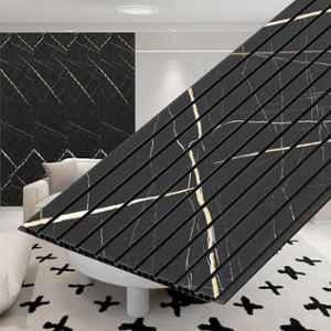 Plantex 12 inchx10ft 50 Sqft PVC Black Gold Marble  3D Wall Panel for Interior Decor (Pack of 5)