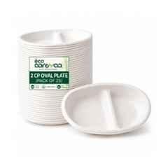 Eco Aaroyaa Bagasse Oval Disposable Plates with 2 Compartment (Pack of 25)