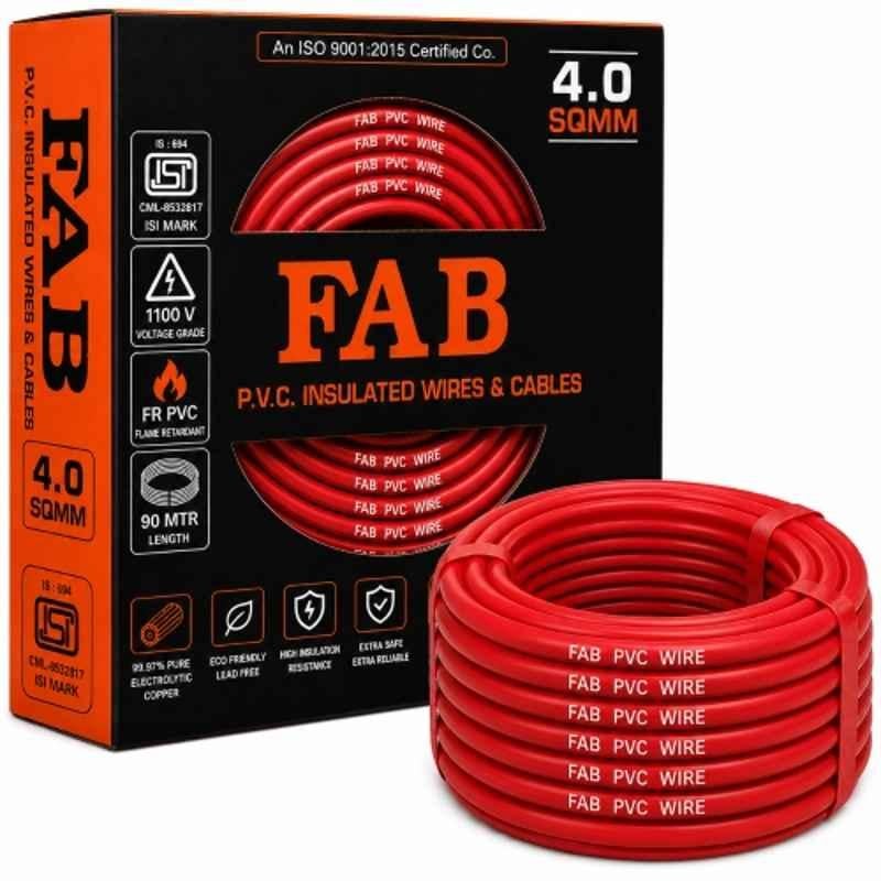 FAB 4 Sqmm Single Core Red FR PVC CCS Copper Insulated House Wire, Length: 91 m