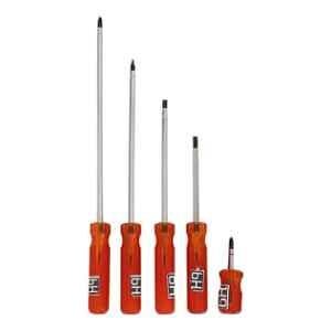 H9 5Pcs Chrome Vanadium Steel Orange 2-in-1 Magnetic Screw Drivers with Long Handle & Hardern Tips Screwdriver Set