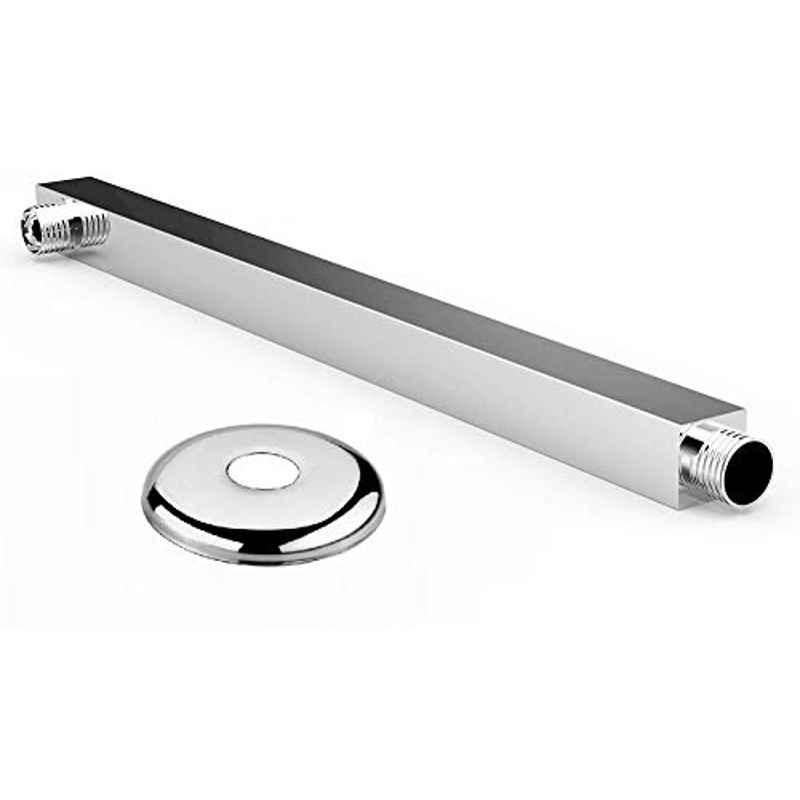 Zesta 18 inch Stainless Steel Chrome Finish Silver Square Shower Arm with Wall Flange