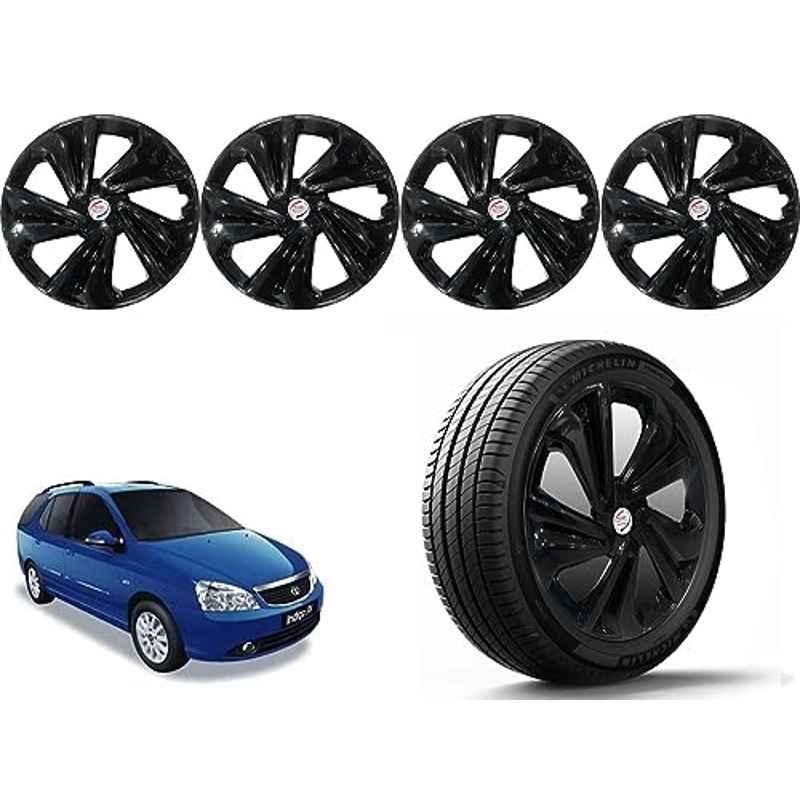 Auto Pearl 4 Pcs 14 inch Polypropylene Black Press Type Car Wheel Cover Set with Retention Ring for Tata Indigo Marina, 14WC_Tiago_Black_IndigoMarina