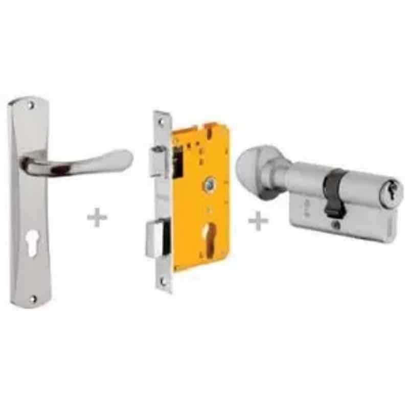 Dorset ML Series Lily 60mm Stainless Steel Silver Chrome Finish Door Handle Lock Set with Knob & Key, ML LY (Pack of 3)