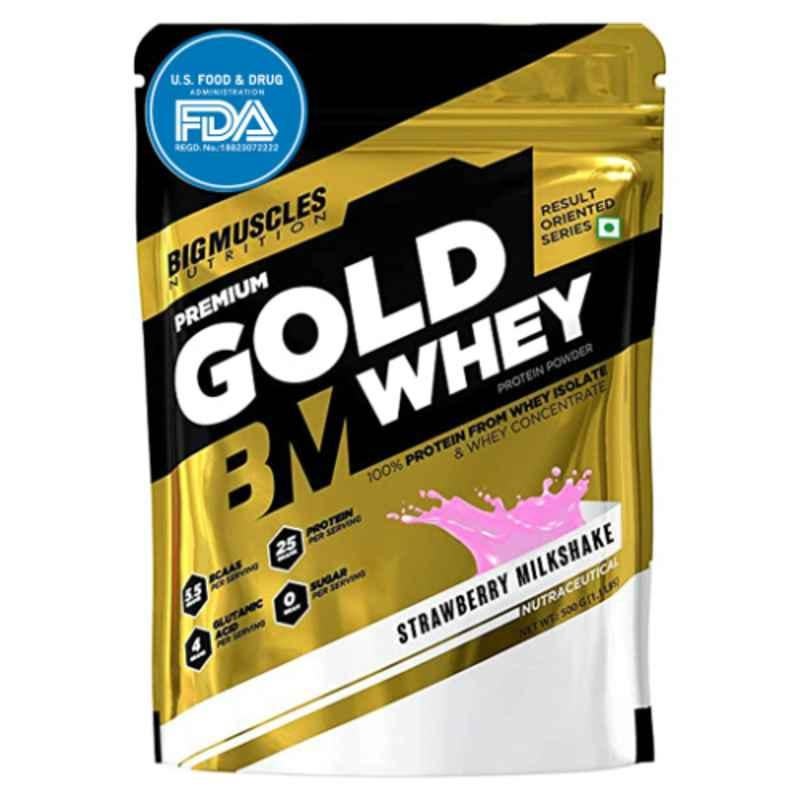 Big Muscles 1kg Strawberry Milkshake Premium Gold Whey Protein