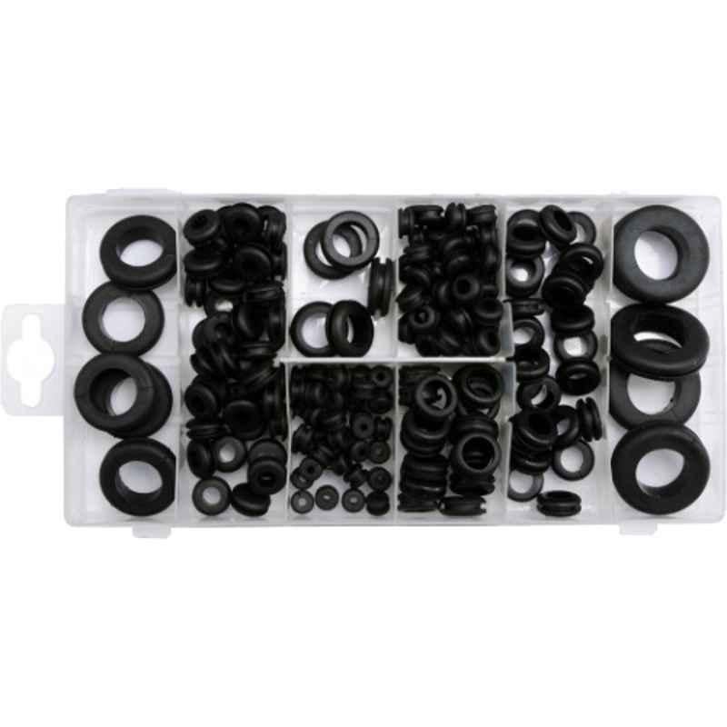 Yato 180 Pcs 6.3-25.4mm Black Rubber Ring Grommet Set, YT-06878