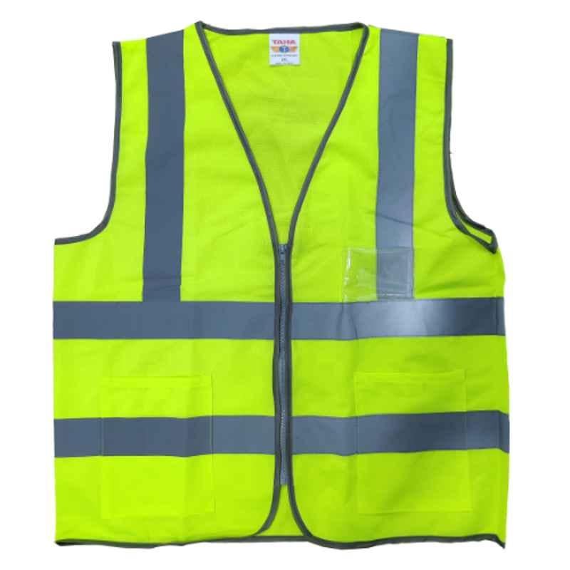 Taha Polyester Yellow SJ 4 Line Safety Jacket with ID Pocket, Size: XL