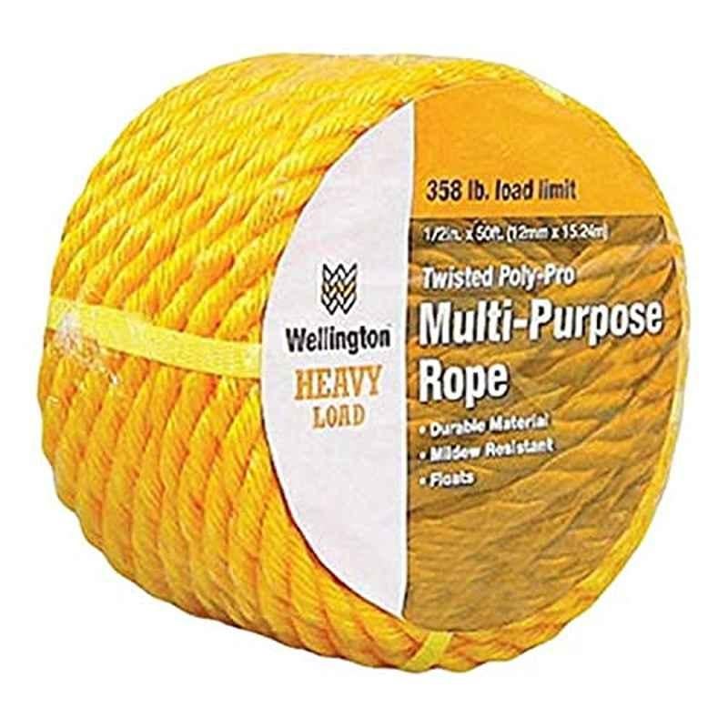 Wellington 358lbs 50ft Polypropylene Yellow Twisted Rope, 15027