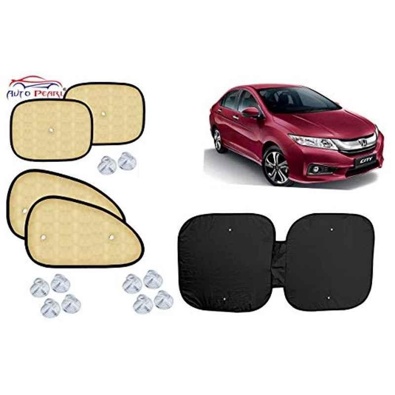 Auto Pearl 5 Pcs PVC & Mesh Beige Window & Front Sun Shade Set for Honda City i VTEC 2016