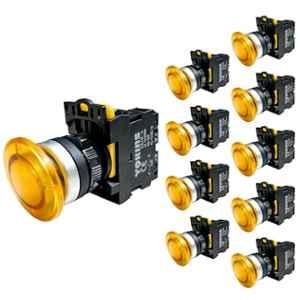 Yokins 22mm 220VAC Yellow Illuminated Mushroom Push Button Switch with LED Indicator, EB2M-A-10Y-MD (Pack of 10)