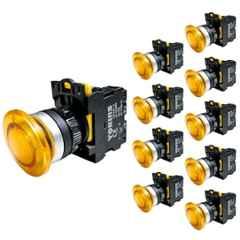 Yokins 22mm 220VAC Yellow Illuminated Mushroom Push Button Switch with LED Indicator, EB2M-A-10Y-MD (Pack of 10)