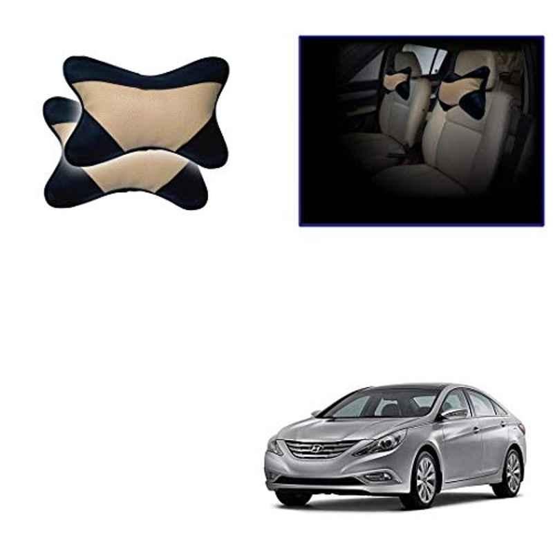 Kozdiko 2 Pcs Memory Foam Beige & Black Car Neck Rest Cushion Pillow Set for Hyundai Sonata