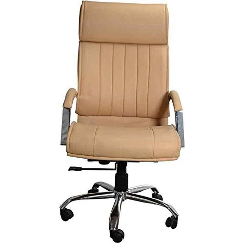 KDF Mart Upholstery Fabric Cream Medium Back Adjustable Executive Swivel Chair with Back Support, MIS167