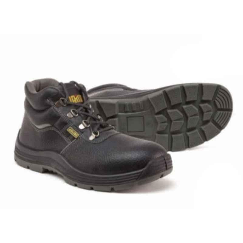 Jama Oakland Genuine Leather Double Density PU High Ankle Barton Print Black Safety Shoes, JB-121, Size: 8