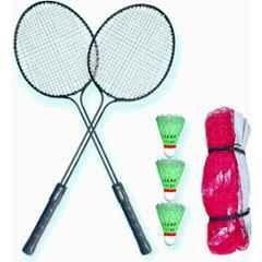 STYRKR Alloy Steel Multicolour Badminton Set with 2 Sturdy Rackets, 3 High-Green Shuttlecocks, Portable Net