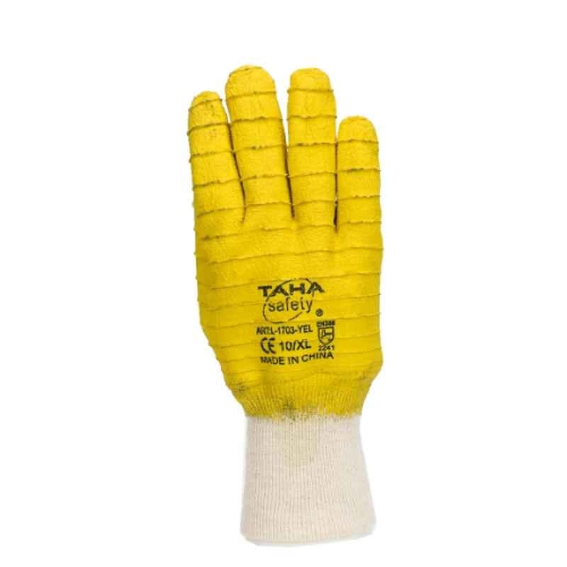 Taha Safety Cotton & Latex Yellow Gloves, L1701, Size:XL