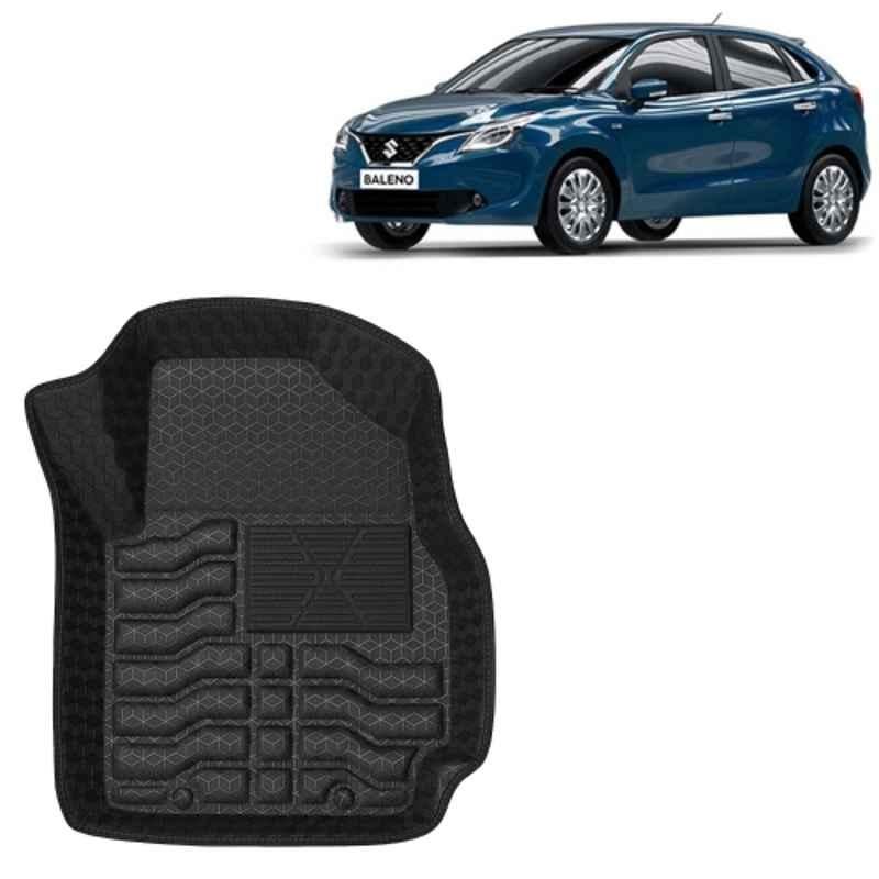 Kingsway 3 Pcs Premium 4.5D 100% Waterproof Tray Shape PVC Black Car Floor Mat Set for Maruti Suzuki Baleno 2015 to 2018 All Model
