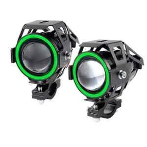 AllExtreme EXU7BG2 2 Pcs 12W Green & White U7 CREE LED Fog Light Work Lamp with Hi-Low, Flashing Beam & Angel Eye Ring Set