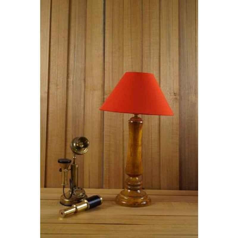 Tucasa Mango Wood Tan Table Lamp with 10 inch Polycotton Light Orange Pyramid Shade, WL-210