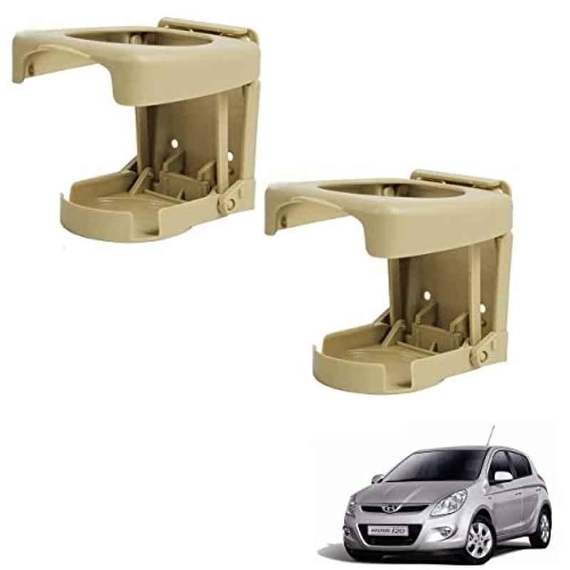 Kozdiko Plastic Beige Foldable Car Drink Holder for Hyundai i20 Old (Pack of 2)
