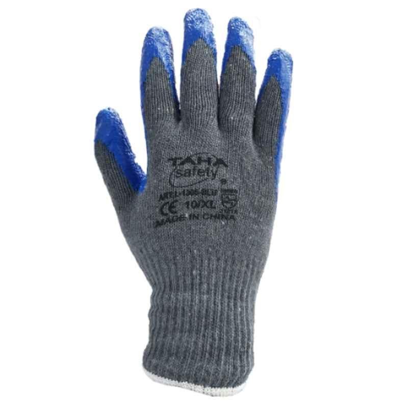 Taha Safety Cotton & Latex Blue & Grey Gloves, L1305, Size:XL