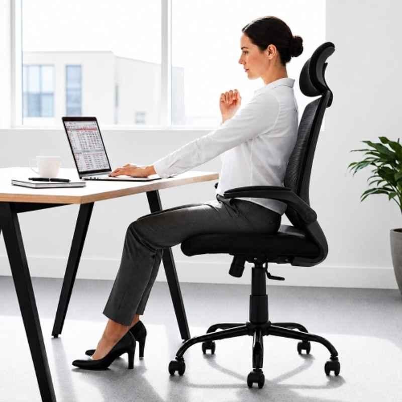 Cellbell Swift Mesh High Back Black Ergonomic Chair, CBFCLUX0265