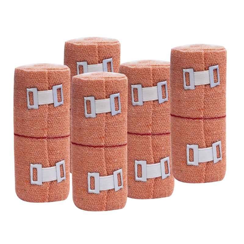 Easycrepe 8cmx4m Cotton Elastic Beige Crepe Bandage, (Pack of 5)