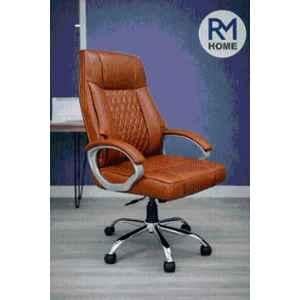 RM HOME Royal Leather High Back Tan Ergonomic Revolving Chair