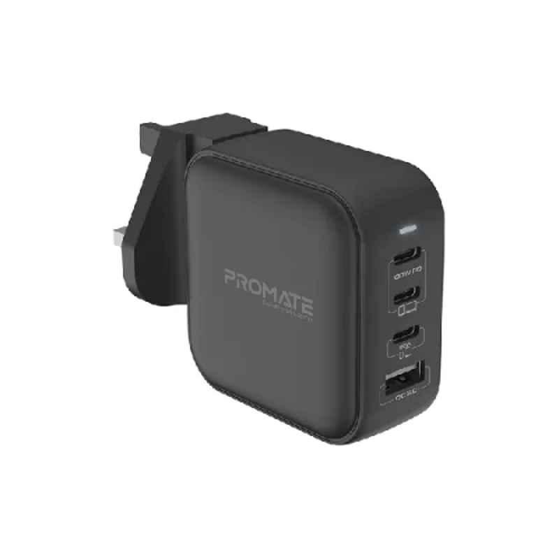 Promate GaNPort4-100PD 100W Black GaNFast Power Delivery Charger with Quick Charge 3.0