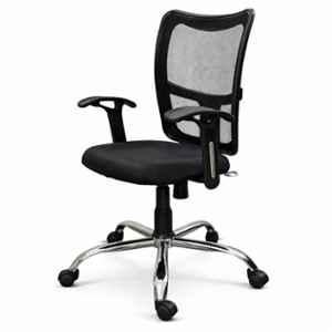 Woodberg Mid Back Mesh Black Revolving Office Chair with Armrest & Adjustable Height, PF-8768