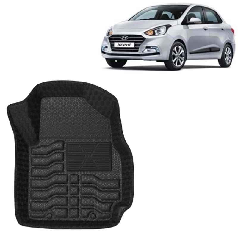 Kingsway 3 Pcs Premium 4.5D 100% Waterproof Tray Shape PVC Black Car Floor Mat Set for Hyundai Xcent 2017 to 2020 All Model