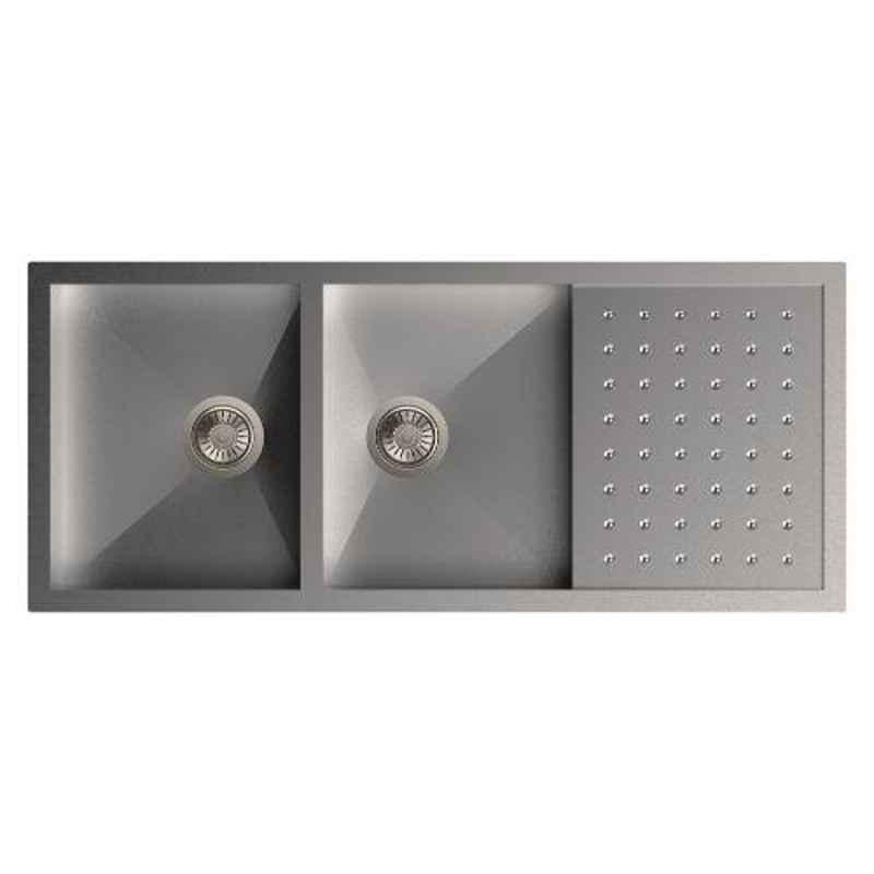 Carysil Polo Double Bowl Stainless Steel Matt Finish Kitchen Sink with Drainer, Size: 46x20x9 inch