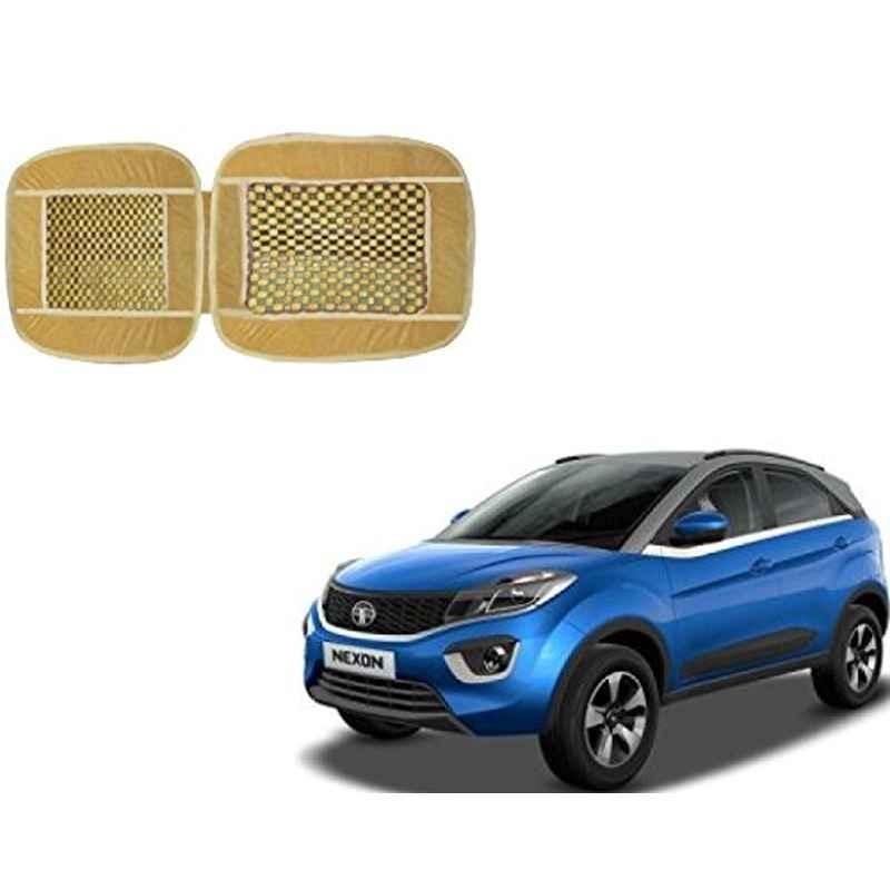Kozdiko Wooden Bead Seat with Beige Velvet Border for Tata Nexon