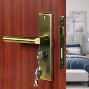 Saze 8 inch Stainless Steel Antique Brass Matt Finish Cylindrical Plate One Side Key Mortise Door Lock Pull Handle Set with 3 Computer Keys, Mg303
