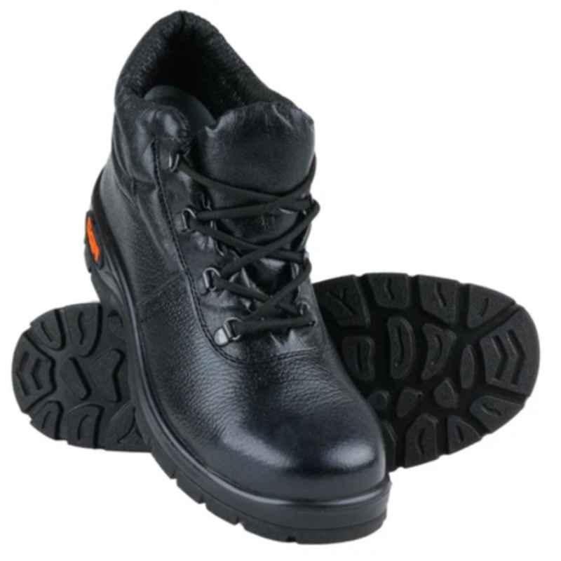 Tiger Leopard S1 BG High Ankle Steel Toe Black Work Safety Shoes, Size: 6