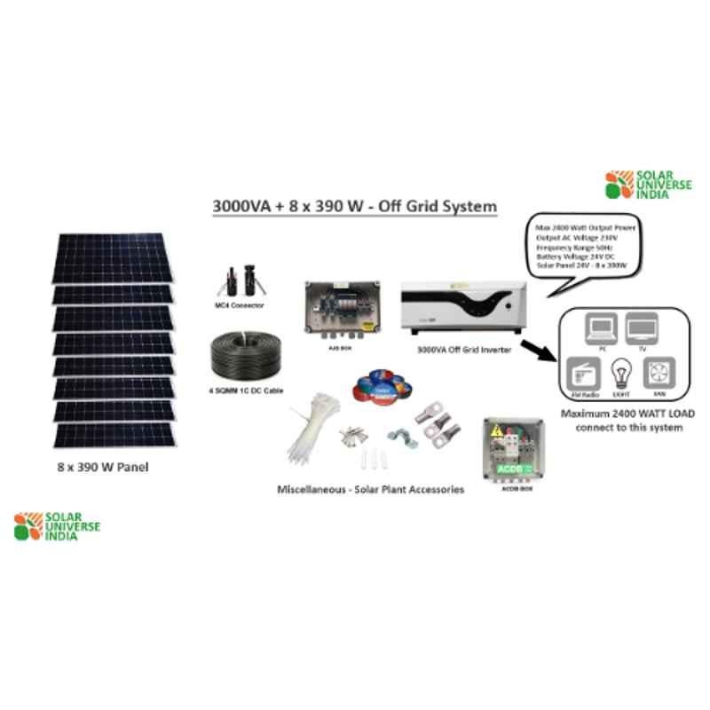 Solar Universe India 3000VA Solar Inverter & 8 Pcs 390W Monocrystalline Solar Panel Combo