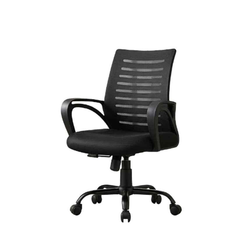 Aayra ErgoMax Fabric, Mesh & Nylon Black Medium Back Armrest Ergonomic Office Chair, HONDA BLACK 01
