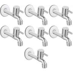 Senkiddpro Turbo Steel Chrome Finish Wall Mounted Long Body Tap with Wall Flange (Pack of 7)