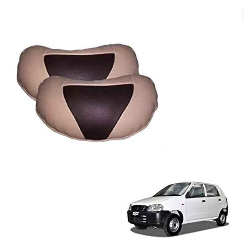 Kozdiko 2 Pcs Beige & Brown Car Neck Rest Cushion Pillow Set for Maruti Suzuki Alto