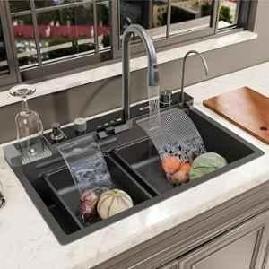 THE SINK SHOP 30x18x9 inch Stainless Steel Black Chrome Finish Single Bowl Kitchen Sink with LED Panel & Digital Display