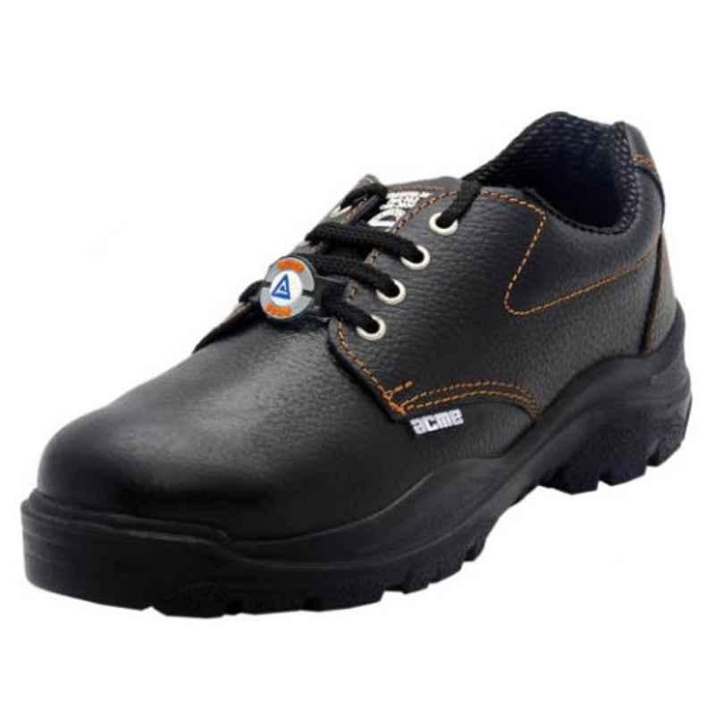Acme Alloy Ssteele Leather Low Ankle Steel Toe Black Safety Shoes, Size: 13.5