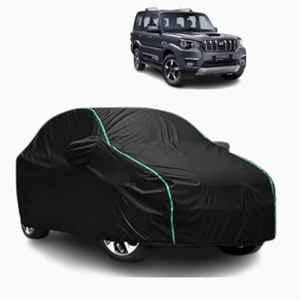 Aarex Auto Polyester Black 100% Waterproof Car Body Cover with Mirror Pocket, Triple Stitch & All-Weather Protection for Mahindra Scorpio 2015-2025 Model