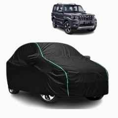 Aarex Auto Polyester Black 100% Waterproof Car Body Cover with Mirror Pocket, Triple Stitch & All-Weather Protection for Mahindra Scorpio 2015-2025 Model