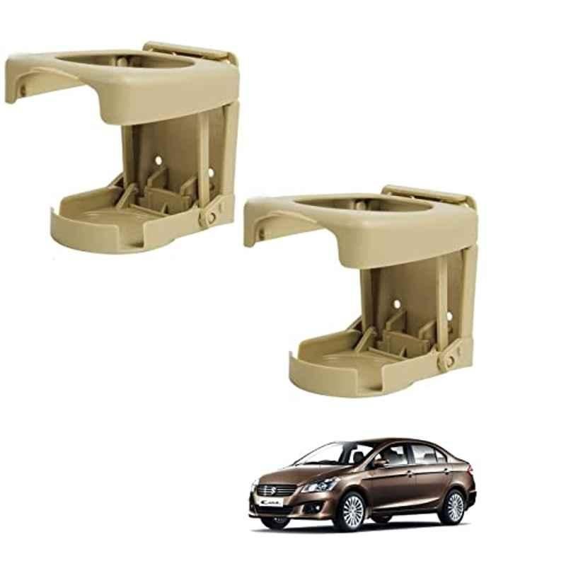 Kozdiko Plastic Beige Foldable Car Drink Holder for Maruti Suzuki Ciaz (Pack of 2)