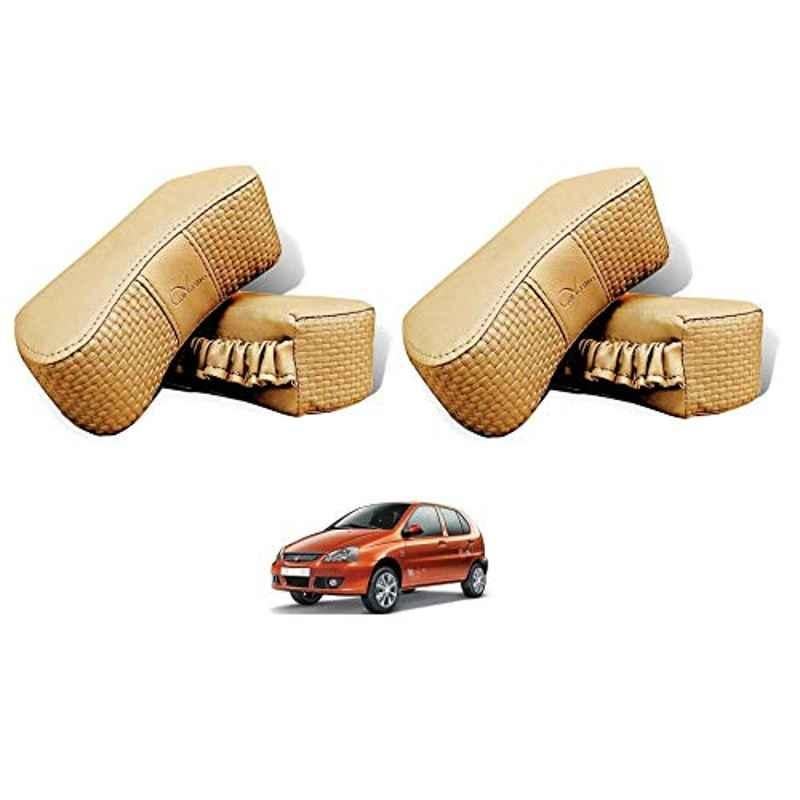 Kozdiko 4 Pcs CV Designer Beige Leatherite Neck Rest Car Cushion Pillow Set for Tata Indica