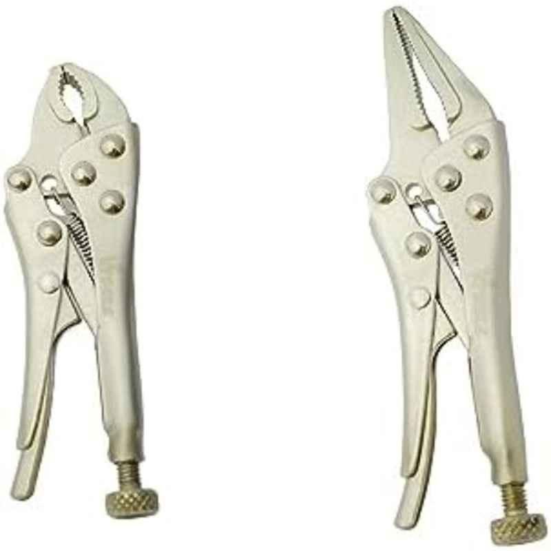 VTOOLS 2 Pcs 4 inch CrV Mini Curved & Long Nose Locking Plier with Wire Cutter, VT2169