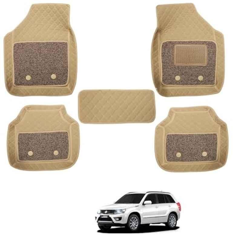 Kozdiko 5 Pcs Waterproof & Luxury 7D Beige Leatherette Car Floor Mats Set for Maruti Suzuki Grand Vitara